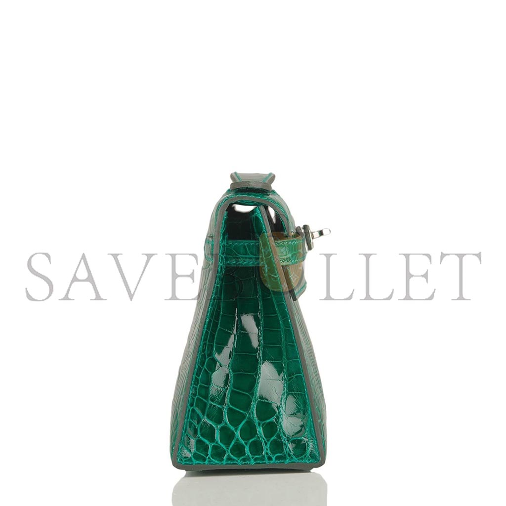 HERMÈS MASTER EMERALD SHINY ALLIGATOR MINI KELLY POCHETTE (22*14*7cm)